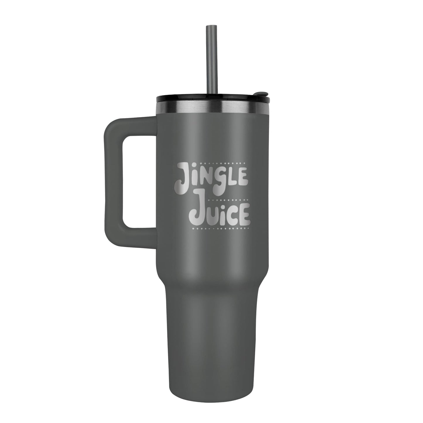 Gift-ready Jingle Juice tumbler wrapped in holiday ribbon