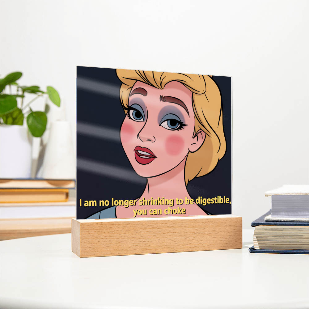 Close-up shot showing light reflecting off glossy acrylic surface, highlighting professional print finish.