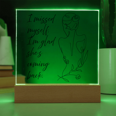 Warm white LED light shining through motivational self rediscovery quote