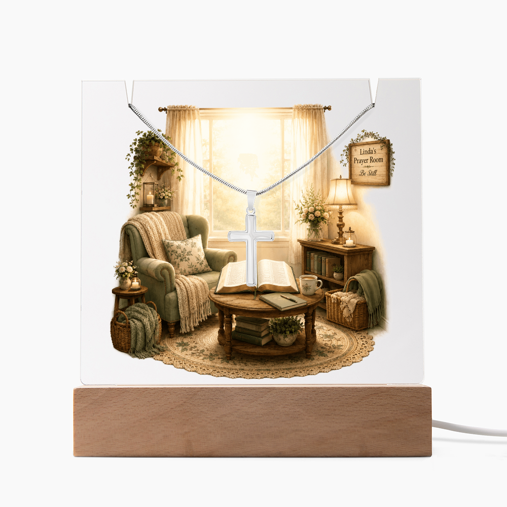 Personalized Prayer Room Cross Necklace Lighted Acrylic Keepsake