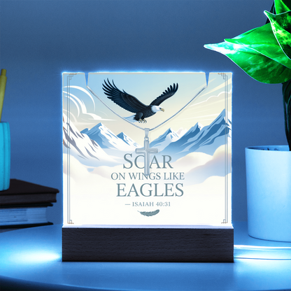 Soar on Wings Like Eagles – Isaiah 40:31 Keepsake Acrylic with Cross Necklace | Christian Inspirational Gift for Him or Her