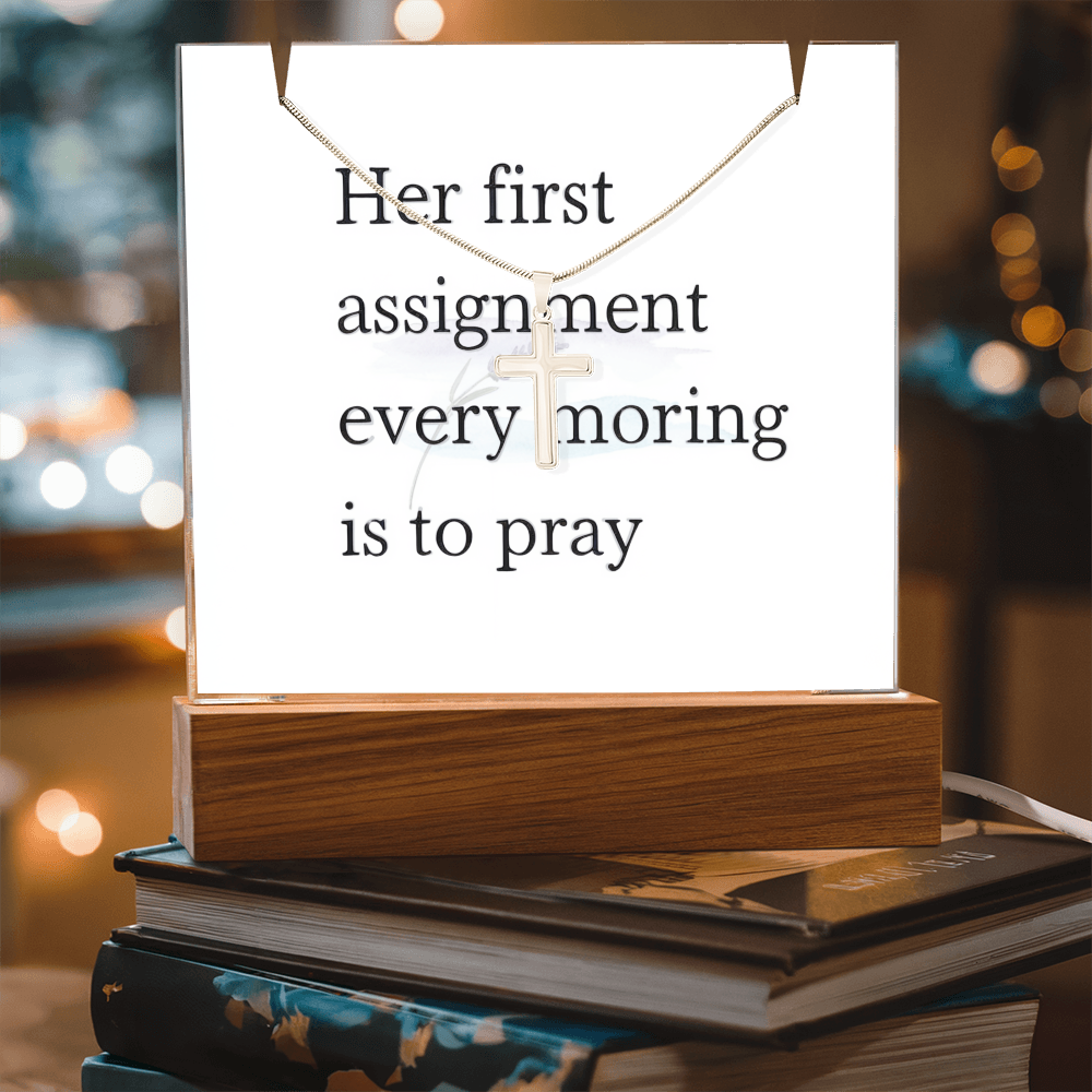 Elegant stainless steel cross necklace with faith keepsake card