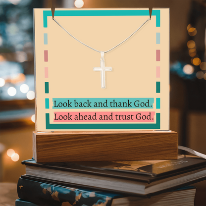 Faith-inspired cross necklace and LED acrylic display bundle