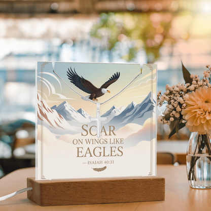 Soar on Wings Like Eagles – Isaiah 40:31 Keepsake Acrylic with Cross Necklace | Christian Inspirational Gift for Him or Her