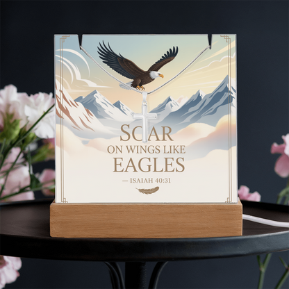 Soar on Wings Like Eagles – Isaiah 40:31 Keepsake Acrylic with Cross Necklace | Christian Inspirational Gift for Him or Her