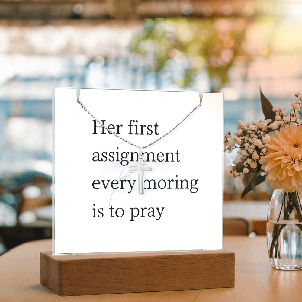 LED acrylic keepsake glowing softly with prayer reminder