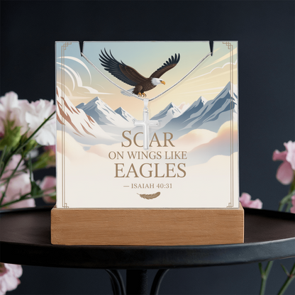 Soar on Wings Like Eagles – Isaiah 40:31 Keepsake Acrylic with Cross Necklace | Christian Inspirational Gift for Him or Her