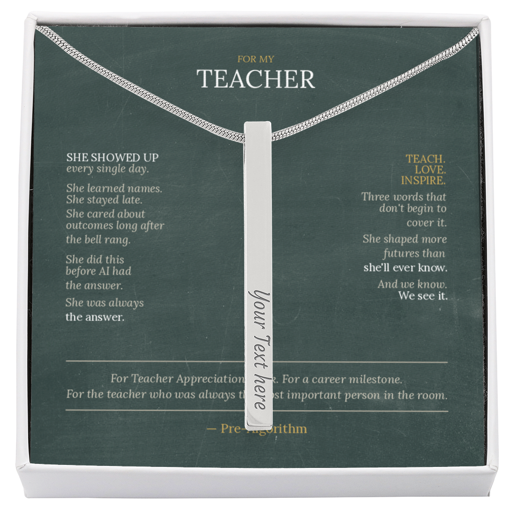 Teacher Appreciation Gift for Her | Teach. Love. Inspire. | Engraved 4-Sided Stick Necklace with Message Card
