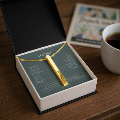 Teacher Appreciation Gift for Her | Teach. Love. Inspire. | Engraved 4-Sided Stick Necklace with Message Card