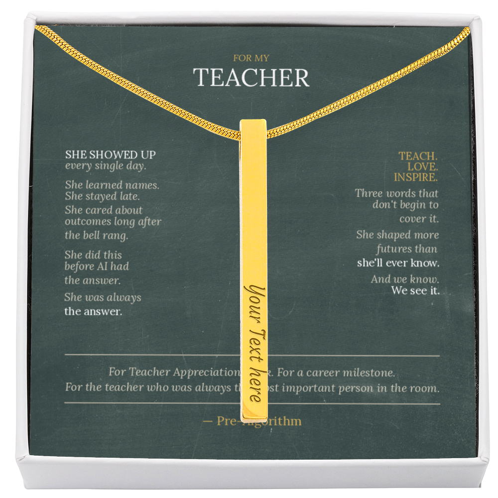 Teacher Appreciation Gift for Her | Teach. Love. Inspire. | Engraved 4-Sided Stick Necklace with Message Card