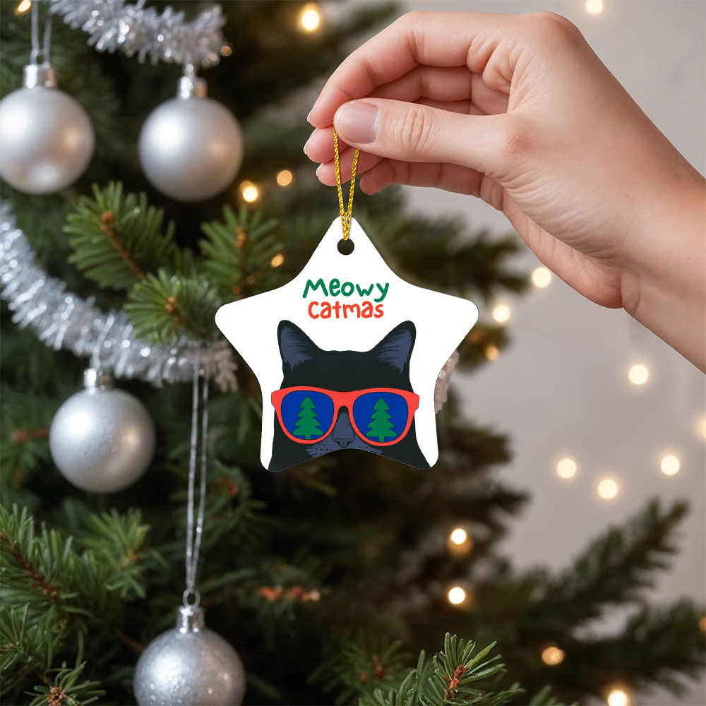 Meowy Catmas Star Ornament | Funny Cat Christmas Tree Decoration