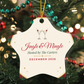 Jingle & Mingle star ornament hanging on a Christmas tree with green and red bead garland