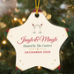 Jingle & Mingle Christmas party star ornament against warm twinkling tree lights