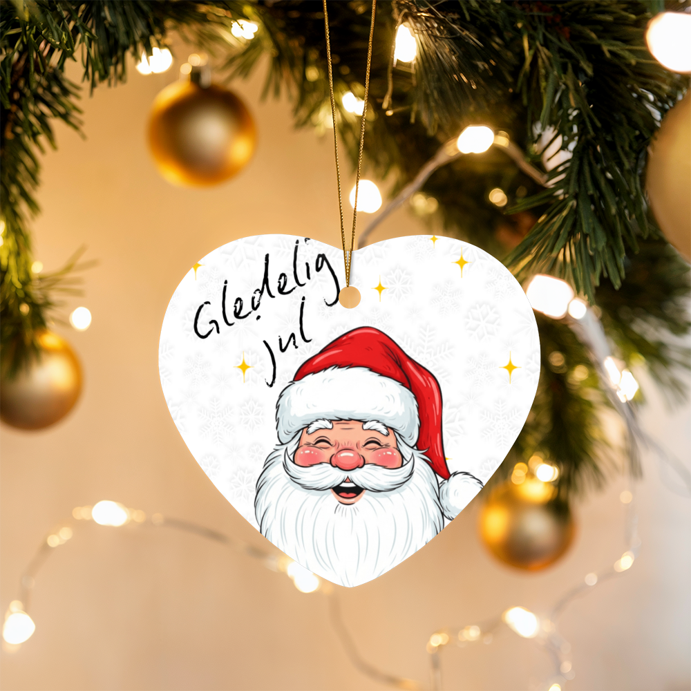 Santa High Gloss Heart Ornament | Cute Christmas Ornament | Holiday Tree Decoration | Custom Christmas Gift in Norwegian