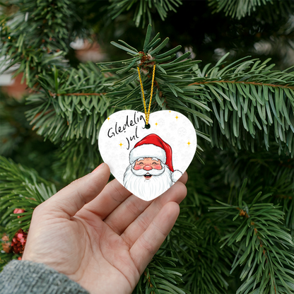 Santa High Gloss Heart Ornament | Cute Christmas Ornament | Holiday Tree Decoration | Custom Christmas Gift in Norwegian