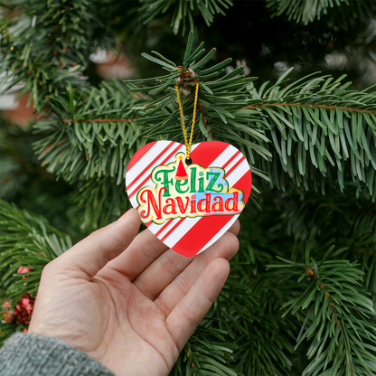 Feliz Navidad High Gloss Heart Ornament | Festive Spanish Christmas Decoration Gift | Spanish Christmas Gift