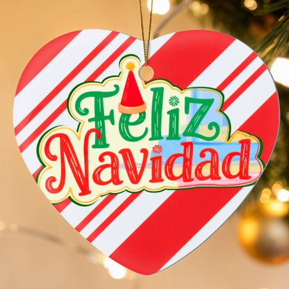 Feliz Navidad High Gloss Heart Ornament | Festive Spanish Christmas Decoration Gift | Spanish Christmas Gift