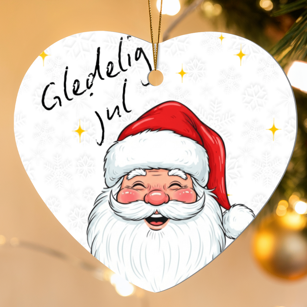 Santa High Gloss Heart Ornament | Cute Christmas Ornament | Holiday Tree Decoration | Custom Christmas Gift in Norwegian