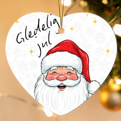 Santa High Gloss Heart Ornament | Cute Christmas Ornament | Holiday Tree Decoration | Custom Christmas Gift in Norwegian