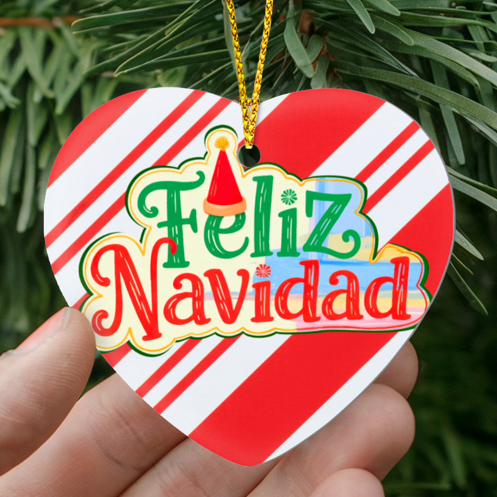 Feliz Navidad High Gloss Heart Ornament | Festive Spanish Christmas Decoration Gift | Spanish Christmas Gift
