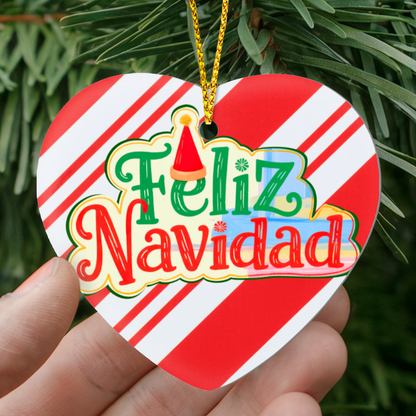 Feliz Navidad High Gloss Heart Ornament | Festive Spanish Christmas Decoration Gift | Spanish Christmas Gift