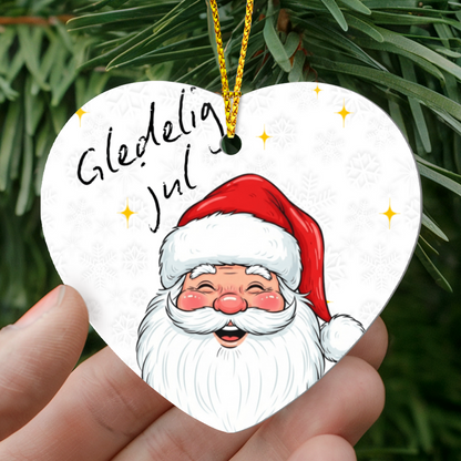 Santa High Gloss Heart Ornament | Cute Christmas Ornament | Holiday Tree Decoration | Custom Christmas Gift in Norwegian