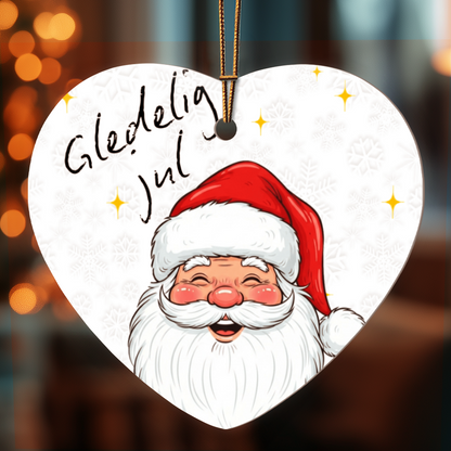 Santa High Gloss Heart Ornament | Cute Christmas Ornament | Holiday Tree Decoration | Custom Christmas Gift in Norwegian