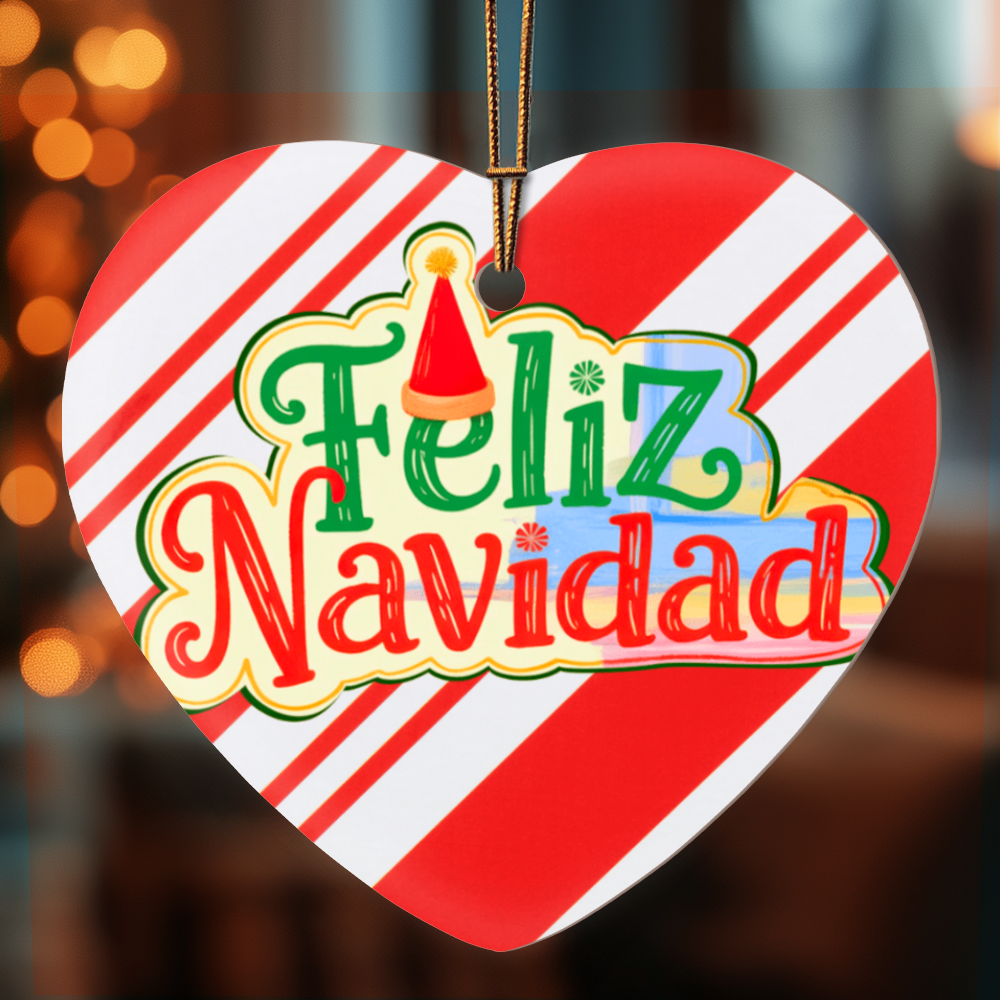 Feliz Navidad High Gloss Heart Ornament | Festive Spanish Christmas Decoration Gift | Spanish Christmas Gift