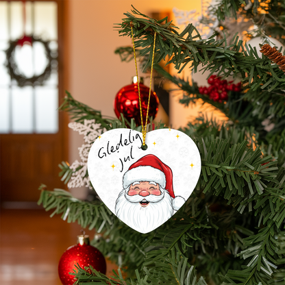 Santa High Gloss Heart Ornament | Cute Christmas Ornament | Holiday Tree Decoration | Custom Christmas Gift in Norwegian