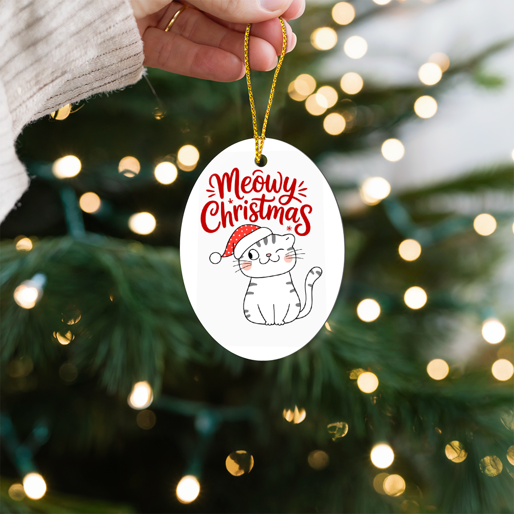 Meowy Christmas High Gloss Oval Ornament – Cute Cat Holiday Decoration