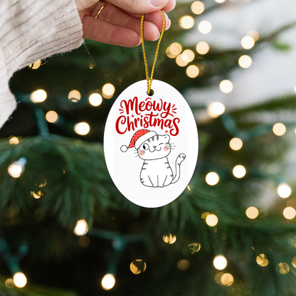 Meowy Christmas High Gloss Oval Ornament – Cute Cat Holiday Decoration