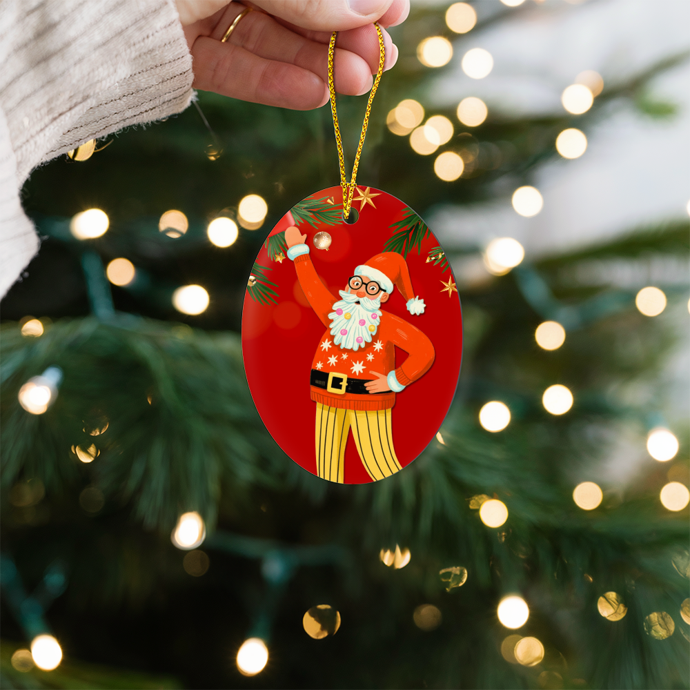 Retro Santa Christmas Ornament | High Gloss Oval Ornament