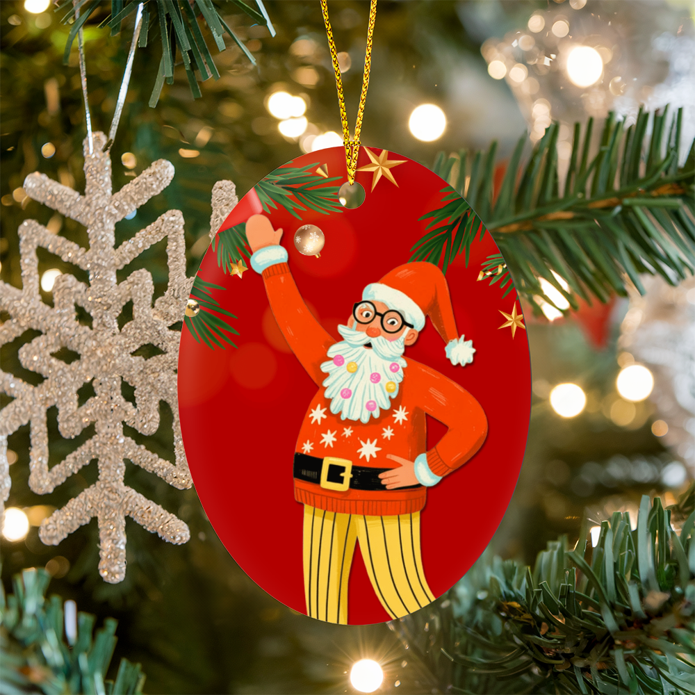 Retro Santa Christmas Ornament | High Gloss Oval Ornament