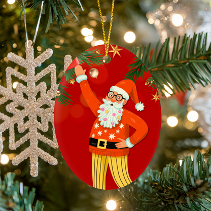 Retro Santa Christmas Ornament | High Gloss Oval Ornament