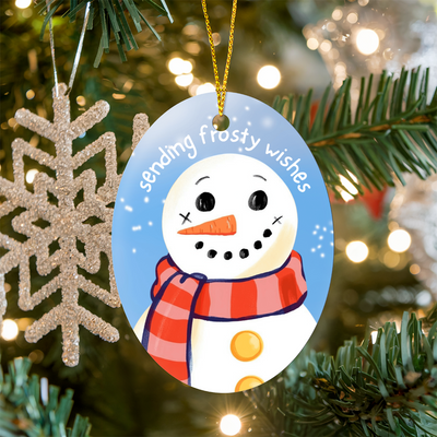 Cute snowman oval ornament for holiday décor
