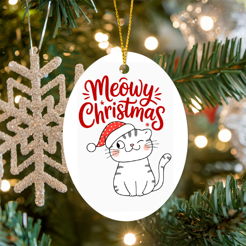 Meowy Christmas High Gloss Oval Ornament – Cute Cat Holiday Decoration
