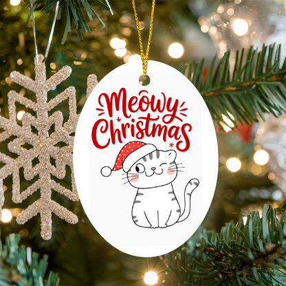 Meowy Christmas High Gloss Oval Ornament – Cute Cat Holiday Decoration