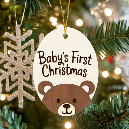 Baby's First Christmas Bear Ornament – Personalized Wooden Keepsake