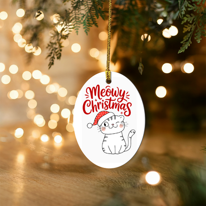 Meowy Christmas High Gloss Oval Ornament – Cute Cat Holiday Decoration