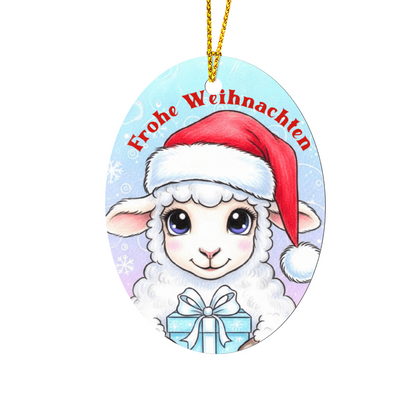 Frohe Weihnachten lamb Christmas ornament in high gloss