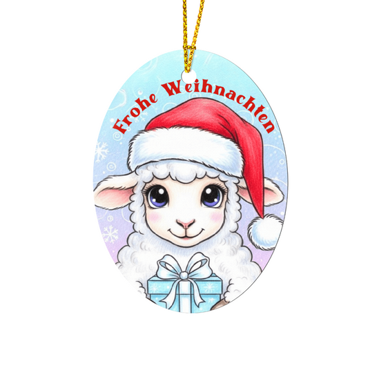 Frohe Weihnachten lamb Christmas ornament in high gloss