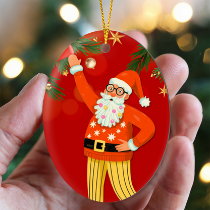 Retro Santa Christmas Ornament | High Gloss Oval Ornament
