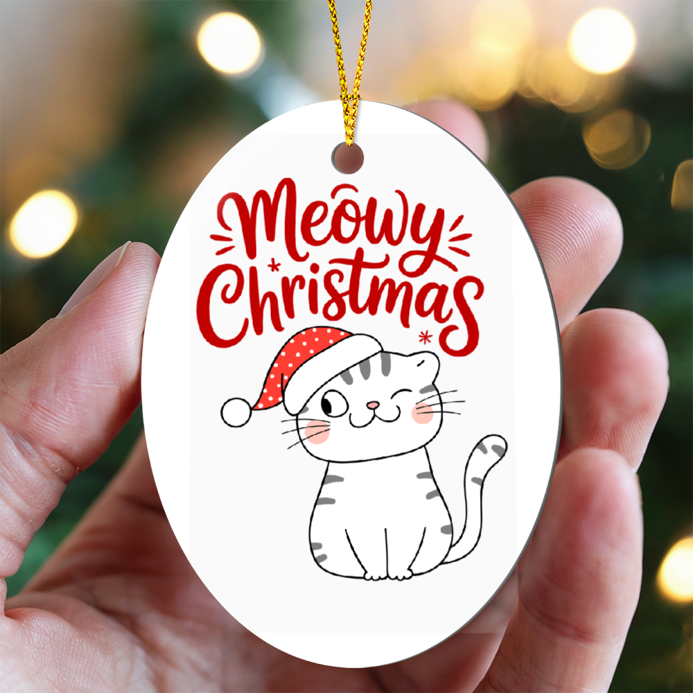 Meowy Christmas High Gloss Oval Ornament – Cute Cat Holiday Decoration