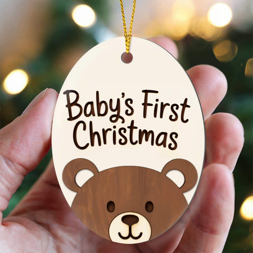 Baby's First Christmas Bear Ornament – Personalized Wooden Keepsake