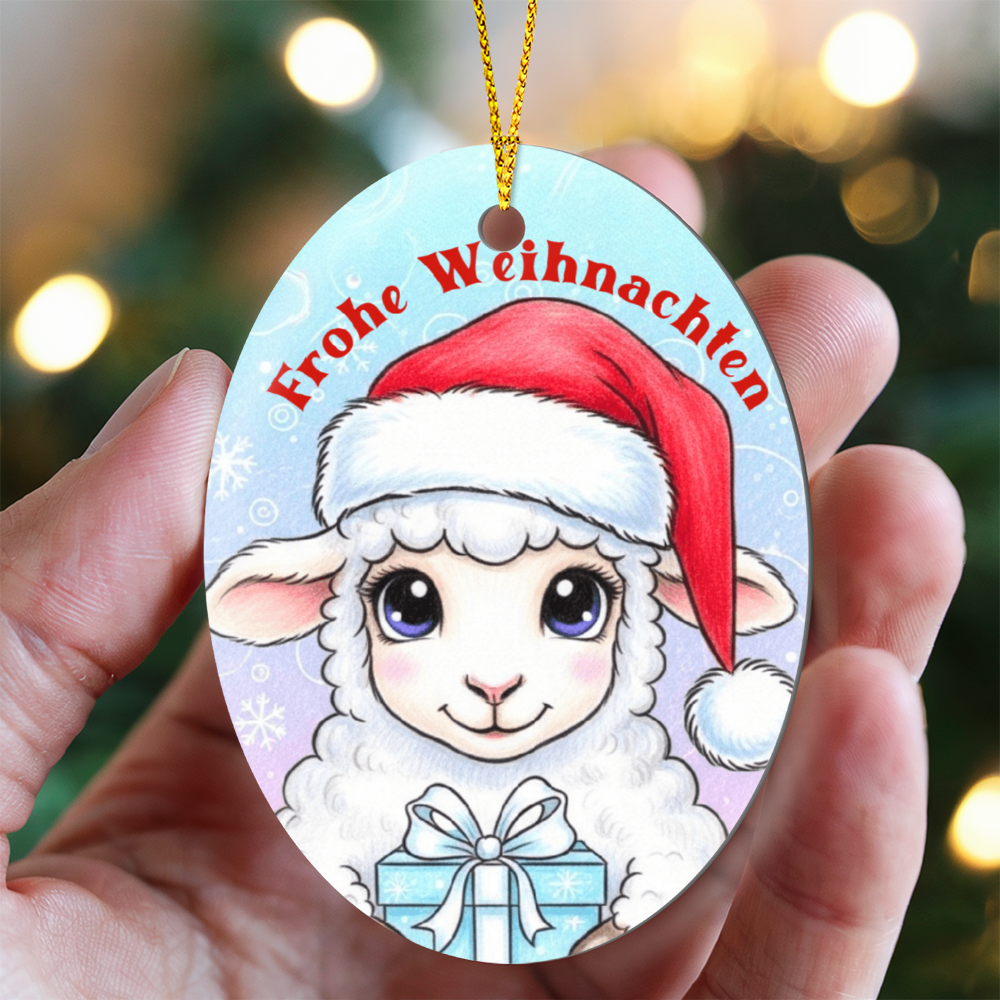 Cute German holiday lamb ornament with Santa hat