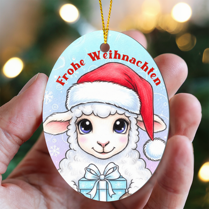 Cute German holiday lamb ornament with Santa hat