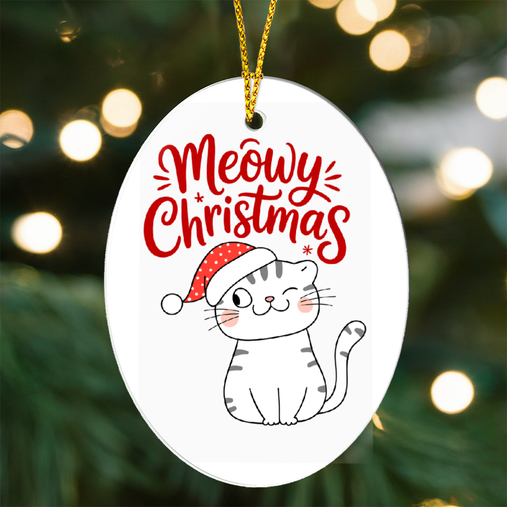 Meowy Christmas High Gloss Oval Ornament – Cute Cat Holiday Decoration