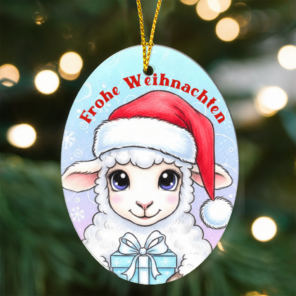 High gloss oval ornament with German holiday greeting