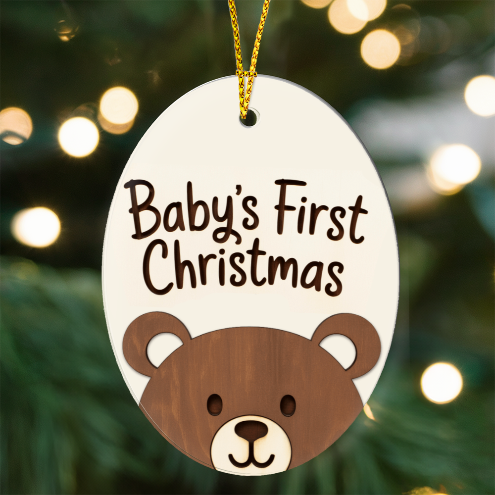 Baby's First Christmas Bear Ornament – Personalized Wooden Keepsake