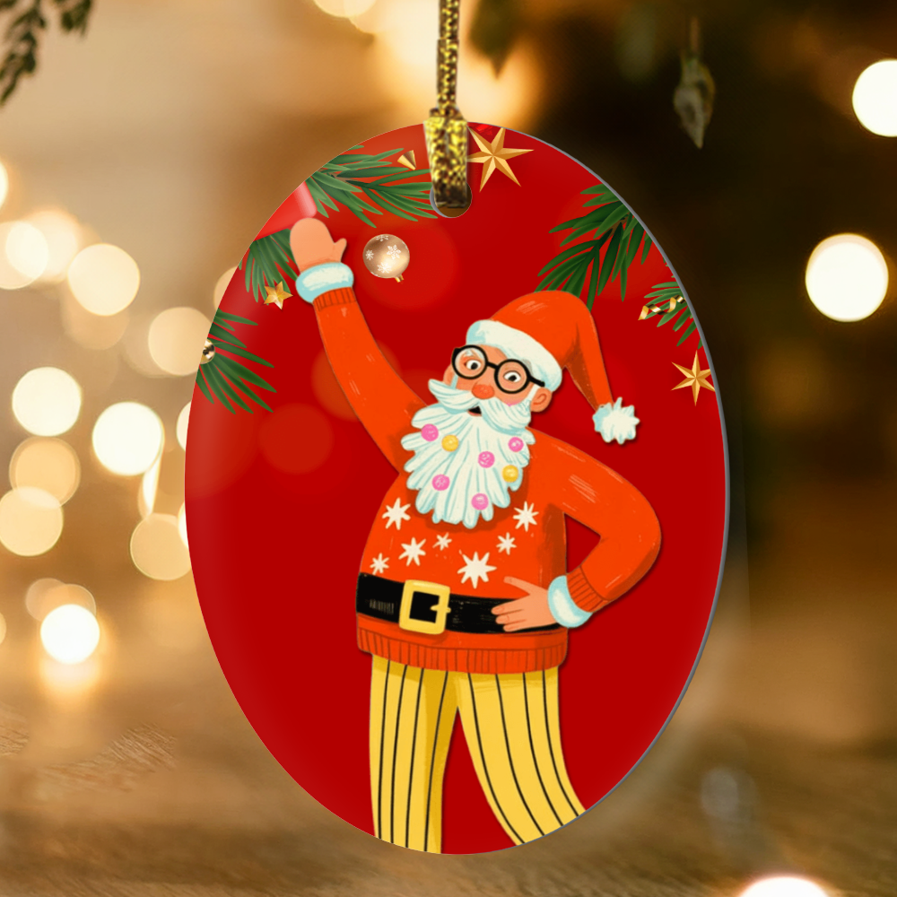 Retro Santa Christmas Ornament | High Gloss Oval Ornament
